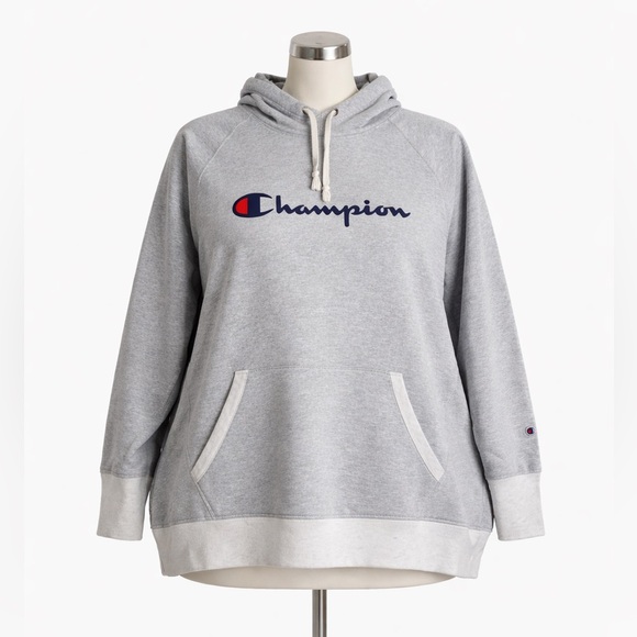 Champion Tops - Champion 3X Gray Hoodie Womens Logo Pullover Sweatshirt Cozy Plus